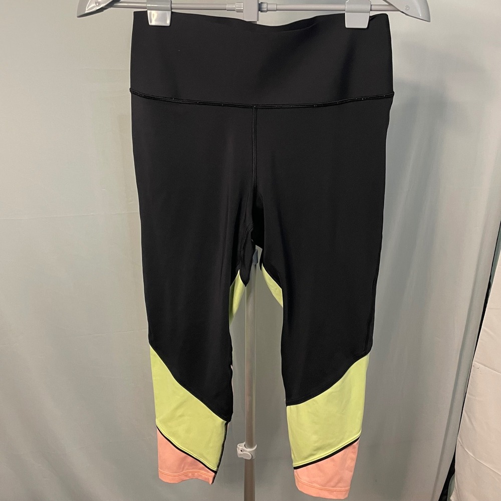 GAP Body Black Crop Leggings‎ Color Block Yoga Workout Activewear Womens L